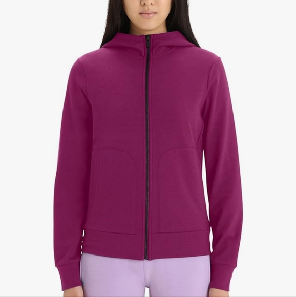 ICEBREAKER Hoodie Womens Medium Pink Central Full Zip Merino Wool Cotton Jacket - Picture 1 of 16